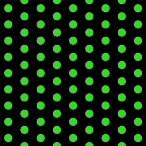 Polka Dots - 1 inch (2.54cm) - Light Green (#3ad42d) on Black (#000000) 