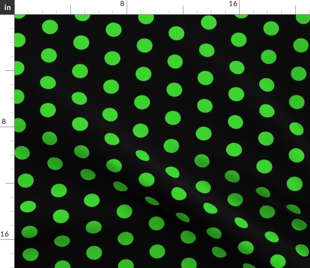 Polka Dots - 1 inch (2.54cm) - Light Green (#3ad42d) on Black (#000000) 
