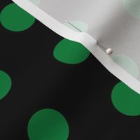  Polka Dots - 1 inch (2.54cm) - Dark Green (#00813C) on Black (#000000) 