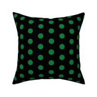  Polka Dots - 1 inch (2.54cm) - Dark Green (#00813C) on Black (#000000) 