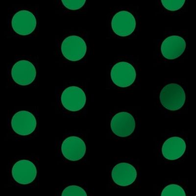  Polka Dots - 1 inch (2.54cm) - Dark Green (#00813C) on Black (#000000) 