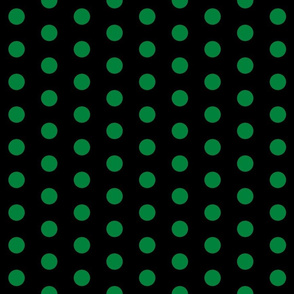  Polka Dots - 1 inch (2.54cm) - Dark Green (#00813C) on Black (#000000) 