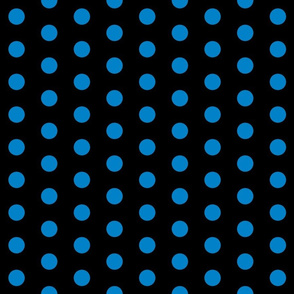 Polka Dots - 1 inch (2.54cm) - Light Blue (#0081c8) on Black (#000000) 