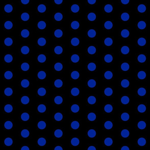 Polka Dots - 1 inch (2.54cm) - Dark Blue (#002398) on Black (#000000) 