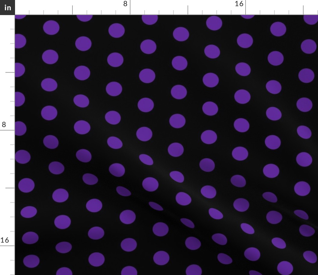  Polka Dots - 1 inch (2.54cm) - Dark Purple (#5E259B) on Black (#000000) 