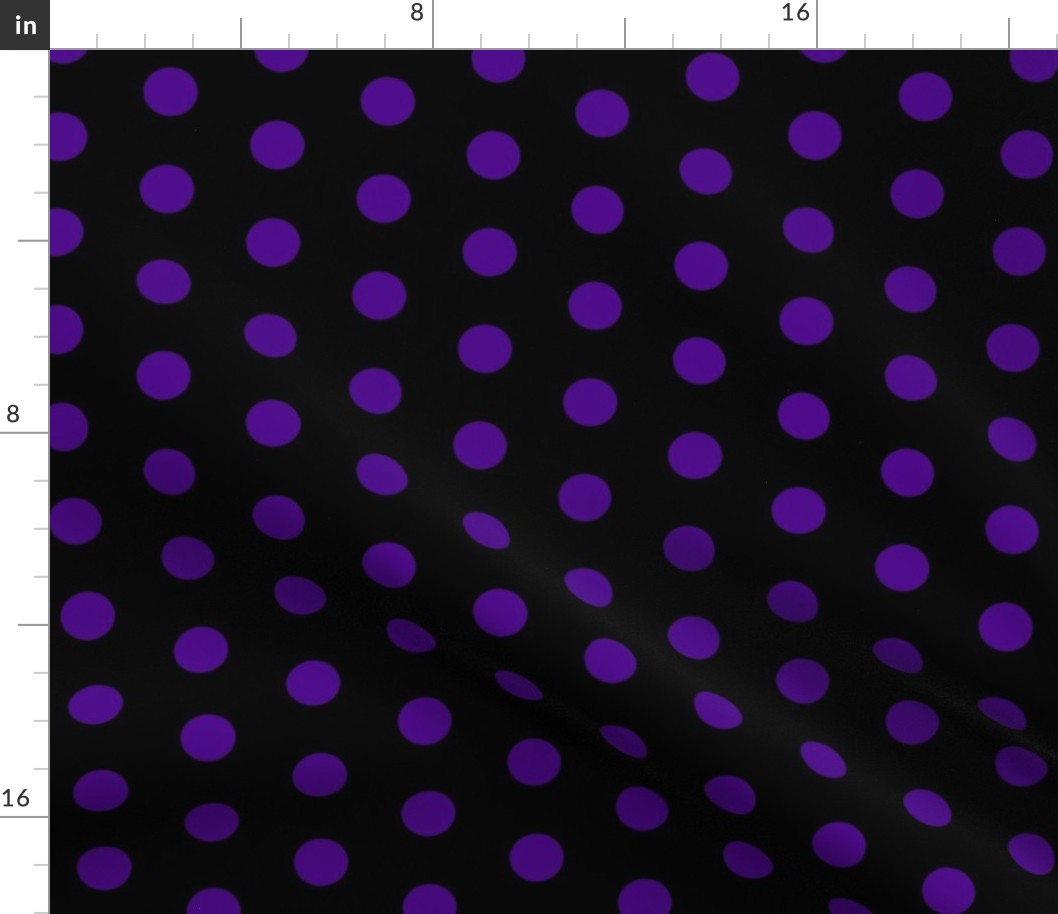 Polka Dots - 1 inch (2.54cm) - Dark Purple  (# 4d008a) on Black (#000000) 