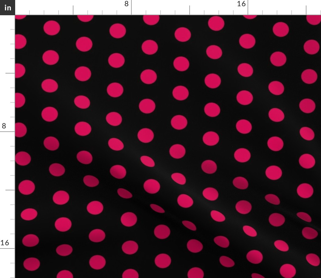 Polka Dots - 1 inch (2.54cm) - Pink  (#d30053) on Black (#000000) 