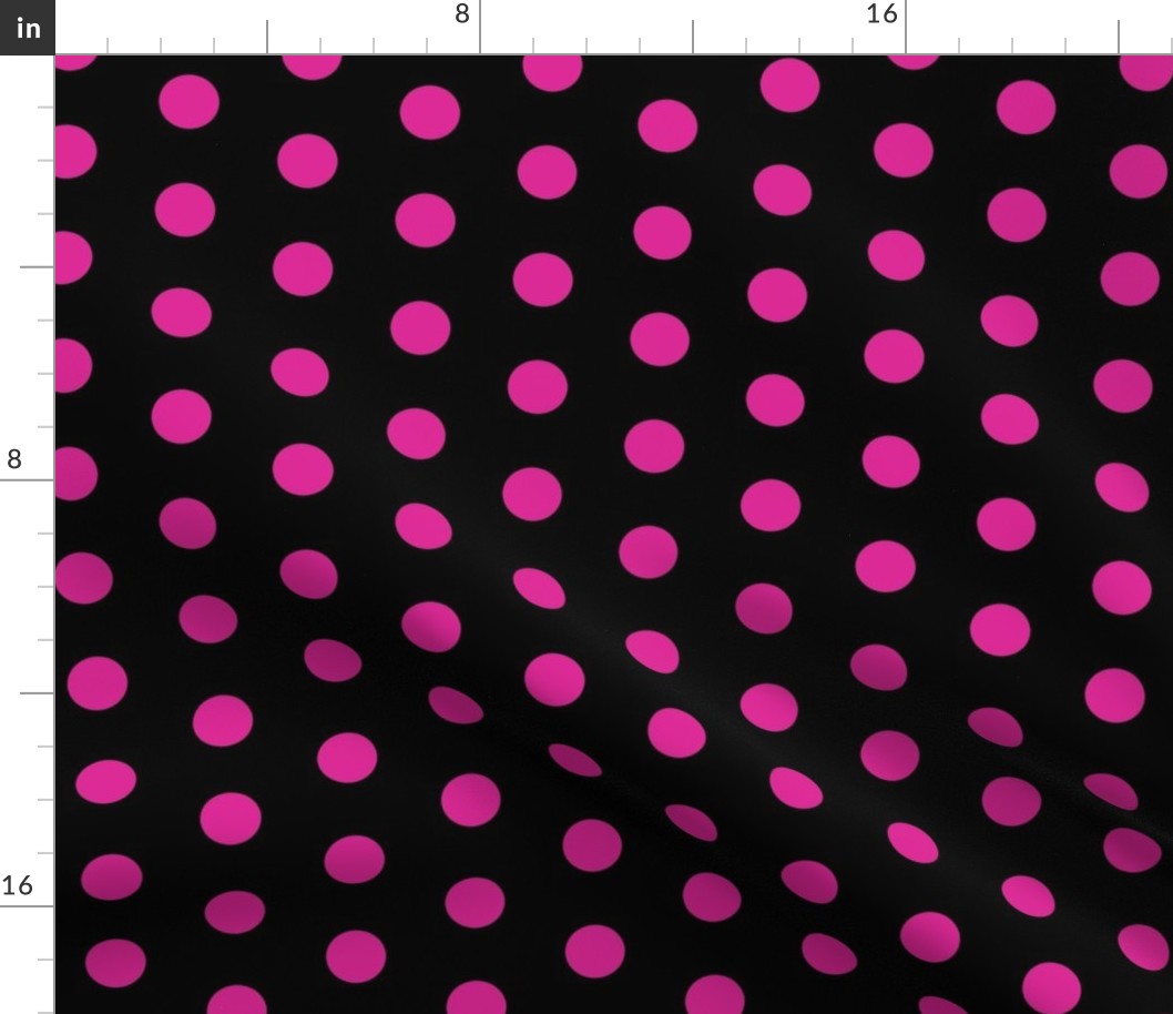  Polka Dots - 1 inch (2.54cm) - Pink (#dd2695) on Black (#000000) 