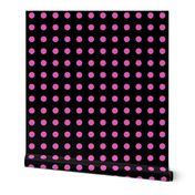  Polka Dots - 1 inch (2.54cm) - Light Pink  (#e95fbe) on Black (#000000) 