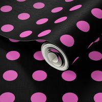  Polka Dots - 1 inch (2.54cm) - Light Pink  (#e95fbe) on Black (#000000) 