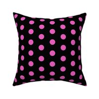  Polka Dots - 1 inch (2.54cm) - Light Pink  (#e95fbe) on Black (#000000) 