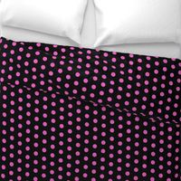  Polka Dots - 1 inch (2.54cm) - Light Pink  (#e95fbe) on Black (#000000) 