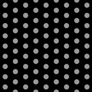  Polka Dots - 1 inch (2.54cm) - Grey (#99999a) on Black (#000000) 