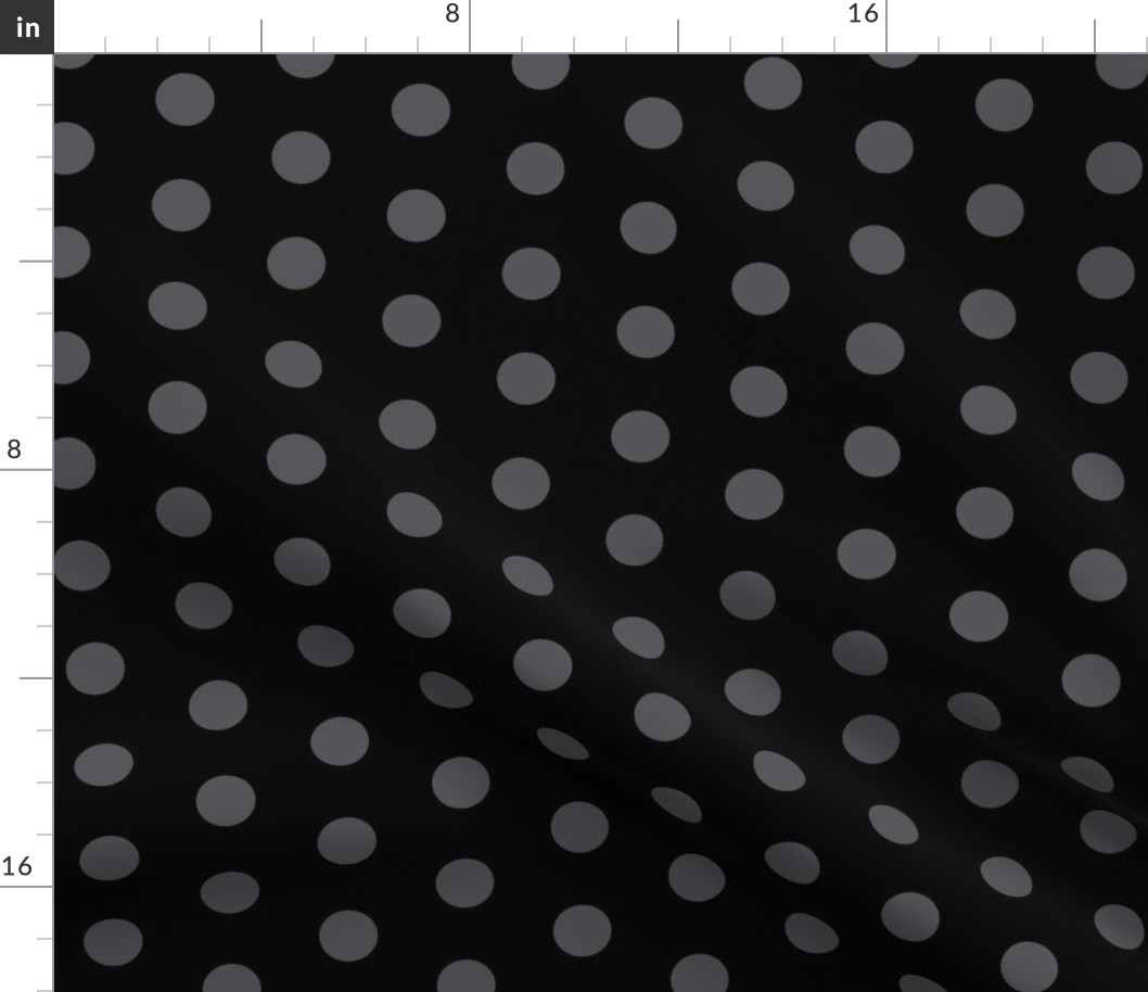 Polka Dots - 1 inch (2.54cm) - Grey (#545559) on Black (#000000) 