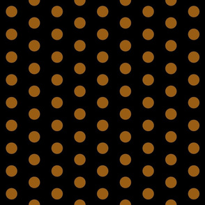 Polka Dots - 1 inch (2.54cm) - Brown (#995e13) on Black (#000000) 