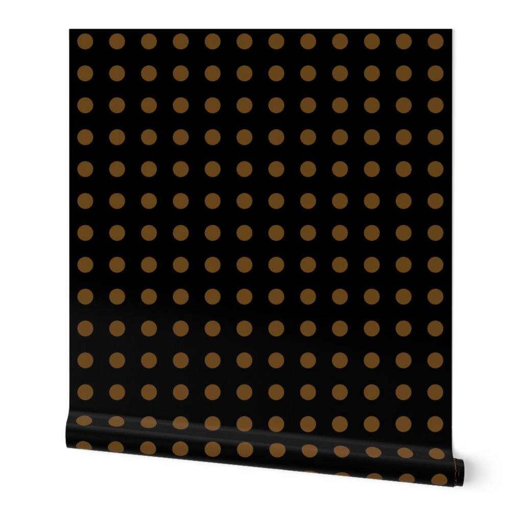 Polka Dots - 1 inch (2.54cm) - Brown (#6e4a1c) on Black (#000000) 