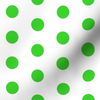 Polka Dots - 1 inch (2.54cm) - Pale Green (#3AD42D) on White (FFFFF)