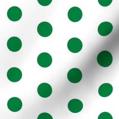 Polka Dots - 1 inch (2.54cm) - Light Green (#00813C) on White (FFFFF)