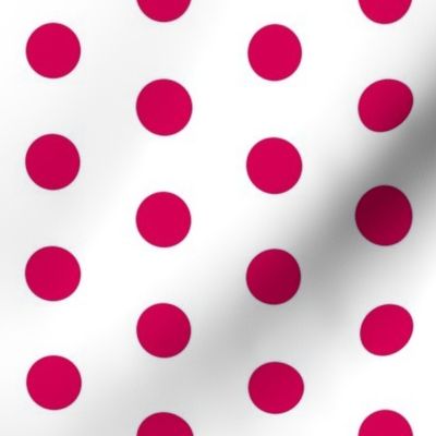 Polka Dots - 1 inch (2.54cm) - Dark Pink (#D30053) on White (FFFFF)