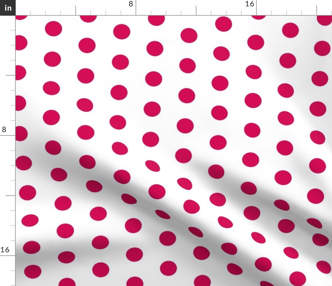 Polka Dots - 1 inch (2.54cm) - Dark Pink (#D30053) on White (FFFFF)