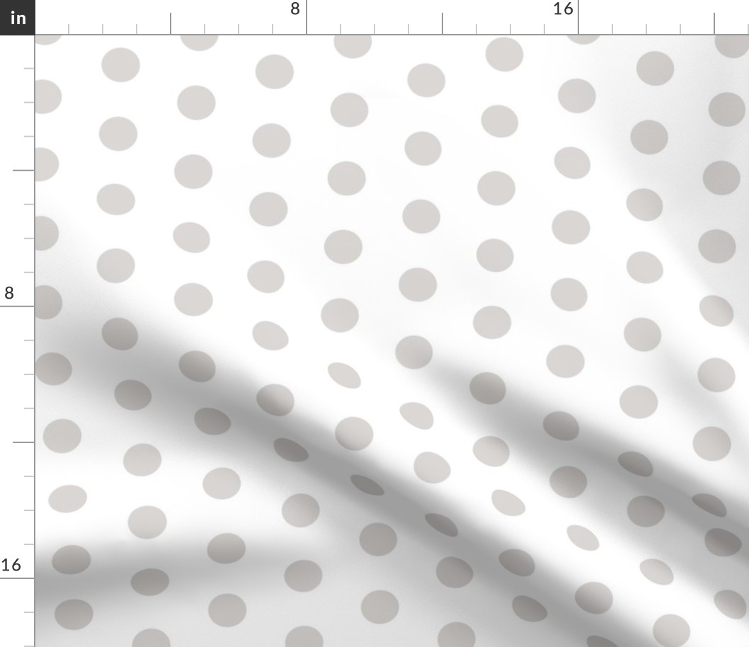 Polka Dots - 1 inch (2.54cm) - Pale Grey (#D9D6D4) on White (FFFFF)