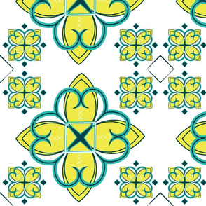 Asian Pattern 2 Citron Teal