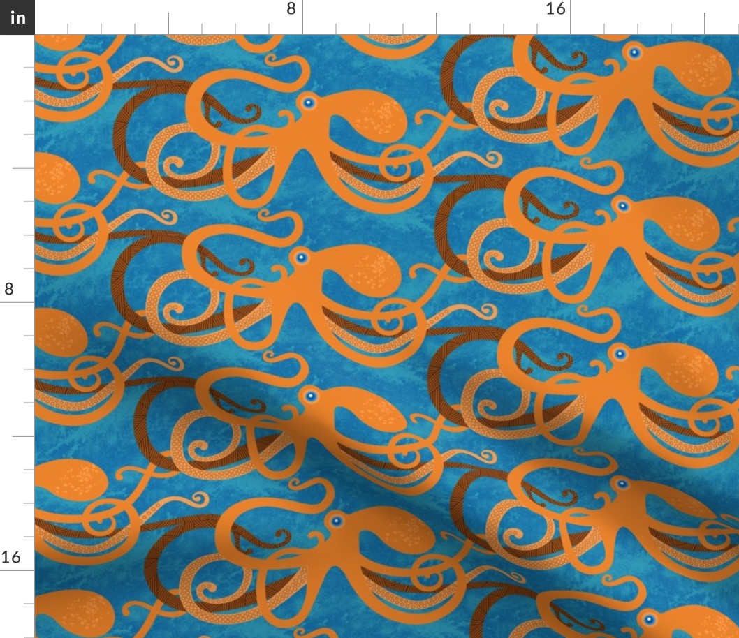 Ocean Whimsy: Playful Orange Octopus Dance on Blue