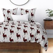 10” Painted Deer - red and black on grey linen