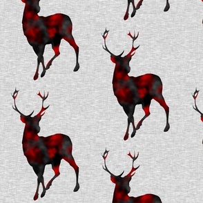 10” Painted Deer - red and black on grey linen