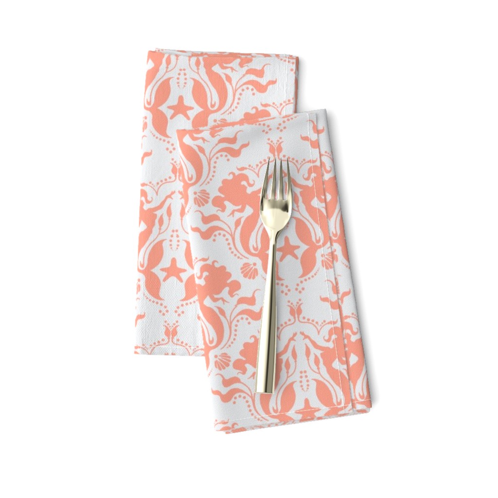 Mermaid Damask - Coral Solid