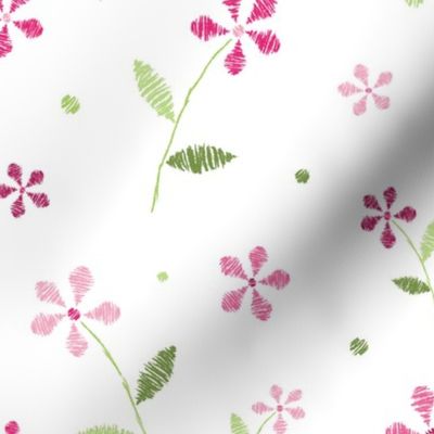 Crayon Flowers Pink Green