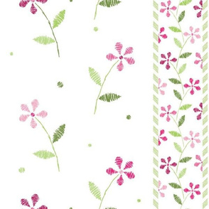 Crayon Flowers Stripes Pink Green