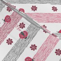 Crayon Lady Bugs Stripes with Flowers Red Grey