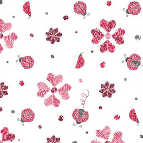 Crayon Lady Bugs with flowers Red Grey