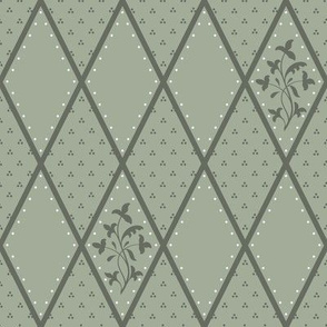 Vintage Victorian Ivy Diamond ~ Sage Green