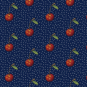 Cherry on Navy Polka Dots