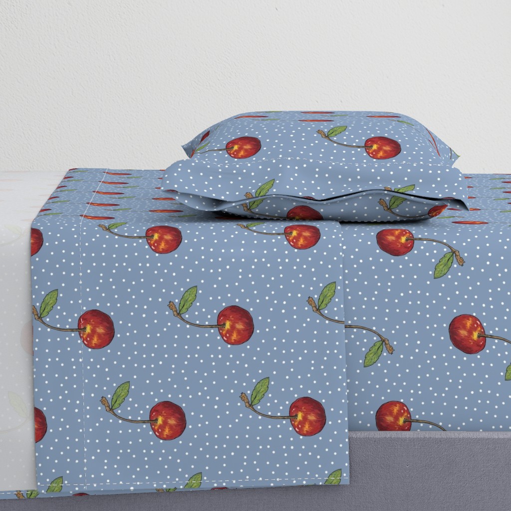 Cherry on Dalton Blue Polka Dots