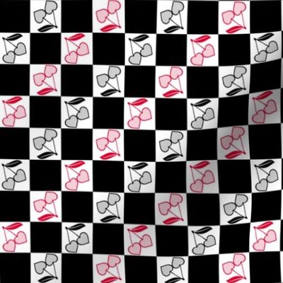 Cherry Hearts Checker Black White Red