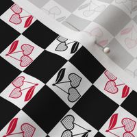 Cherry Hearts Checker Black White Red