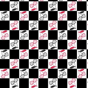 Cherry Hearts Checker Black White Red