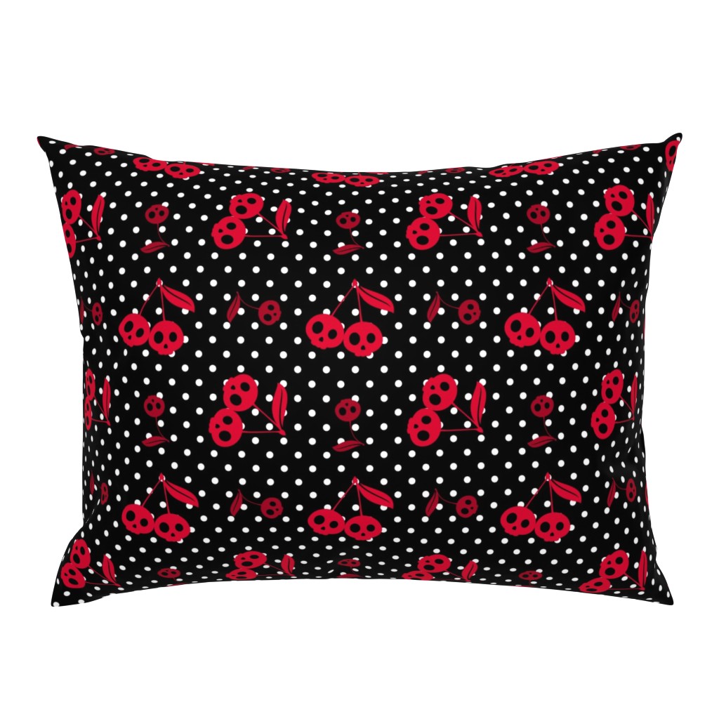 Dots with Cherry Skulls Black White Red