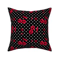 Dots with Cherry Skulls Black White Red