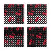 Dots with Cherry Skulls Black White Red