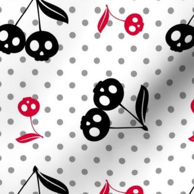 Dots with Cherry Skulls White Red Black