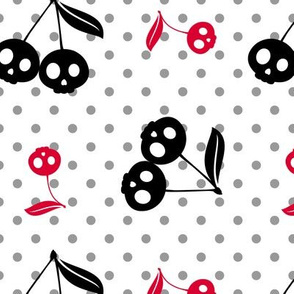 Dots with Cherry Skulls White Red Black