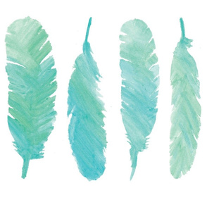 Blue Watercolor Feathers