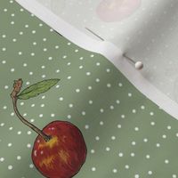 Cherry on Sage Polka Dots