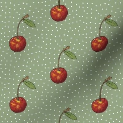 Cherry on Sage Polka Dots