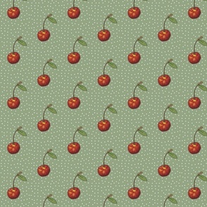 Cherry on Sage Polka Dots
