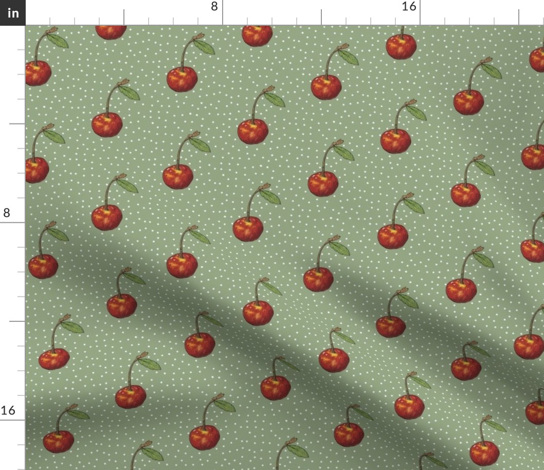 Cherry on Sage Polka Dots